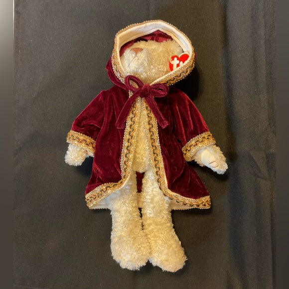 Ty Gem cream stuffed teddy bear in beautiful velvet hooded coat - Picture 5 of 12